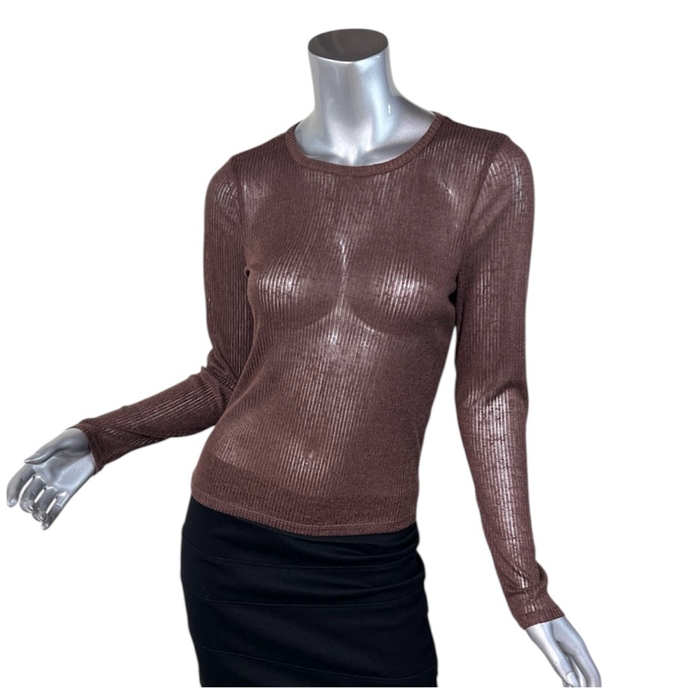 Ultra Flirt Juniors Medium Fitted Semi Sheer Long Sleeve Top Brown Blouse